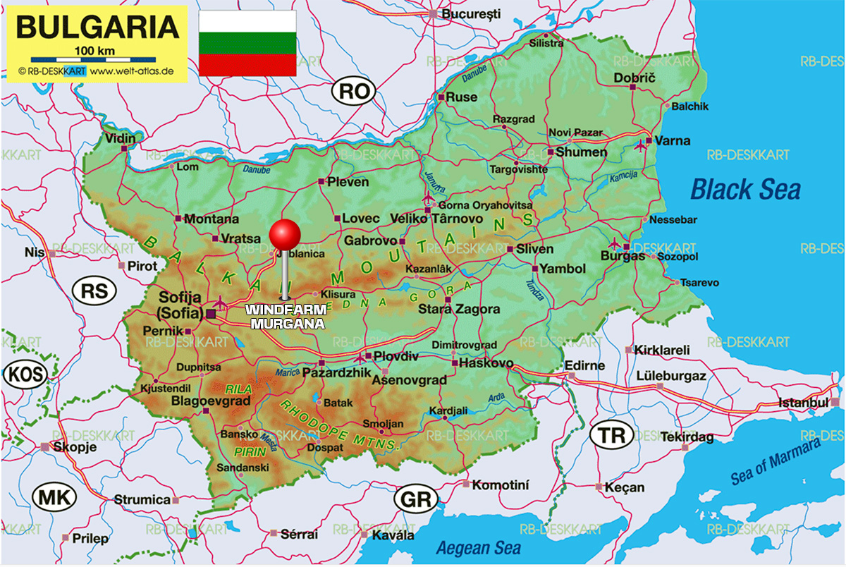 Murgana wind park location, Bulgaria